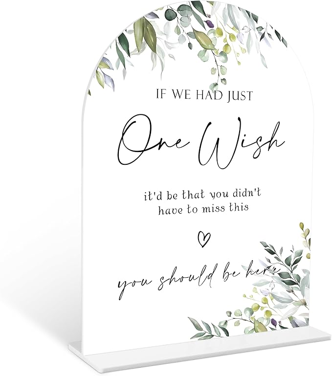 Greenery Wedding Memorial Sign, 6 x 8 Inch White Arch Acrylic Wedding Sign with Holder, Wedding Sign for Ceremony and Reception, Wedding Decoration, Wedding Supplies - LY10