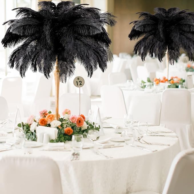 Retrowavy 30 Pcs 18-20 Inch Large Natural Ostrich Feathers Bulk for Centerpieces for Wedding Party Centerpieces Home Decoration Flower Arrangement (Black)