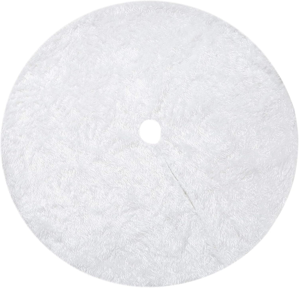 Sattiyrch Faux Fur Christmas Tree Skirt,White Xmas Decorations for 5ft Christmas Tree (White, 30in)