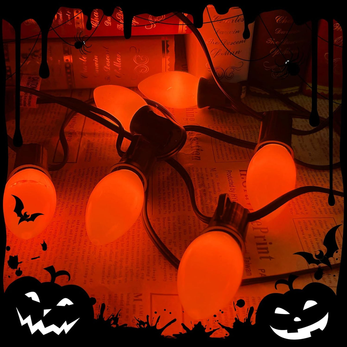 C9 LED Orange Halloween String Lights 25Ft Outdoor Christmas Decorations Ligh...
