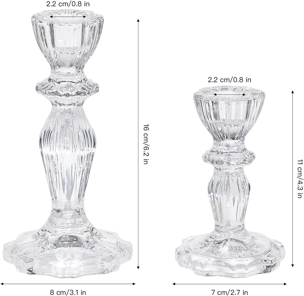 Glass Candlestick Holders Set of 6, Clear Stripe Taper Candle Holders for Table Centerpiece, Home Decorations, Wedding and Party