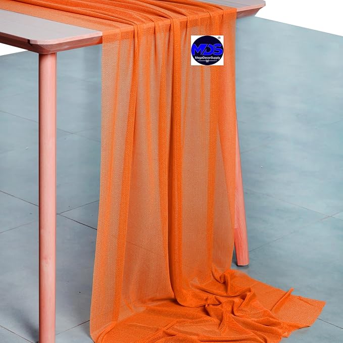 MDS 25 Pack 10ft Chiffon Table Runner 29 x 120 Inches Sheer Wedding Runner Romantic Rustic Table Runner for Wedding Decorations, Birthday Parties, Bridal Shower Party Arch Decor - Orange