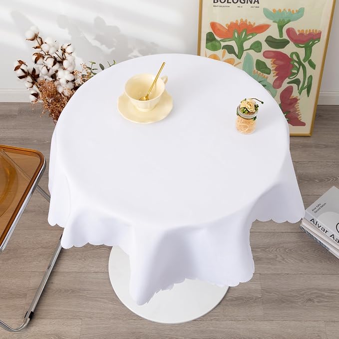 Square White Tablecloth 43 x 43 Inch Polyester Fabric Washable Table Cloth Decorative Wrinkle Resistant Solid Color Table Cover for Kitchen Dinning Party Wedding Camping