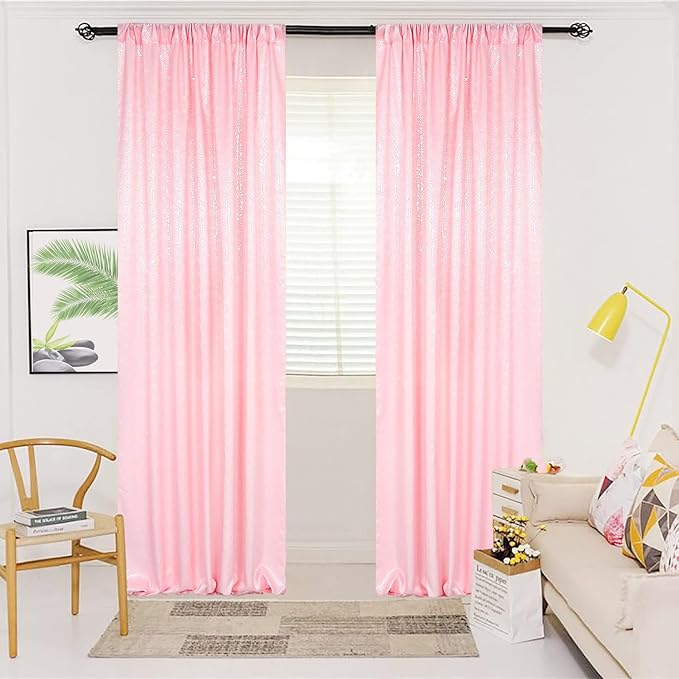 ShinyBeauty Baby Pink Curtains 2FTx8FT 4 Panels Sequin Backdrop Photo Backdrops Shimmer Wall Background Glitter Curtain for Baby Shower Sequins Backgrounds
