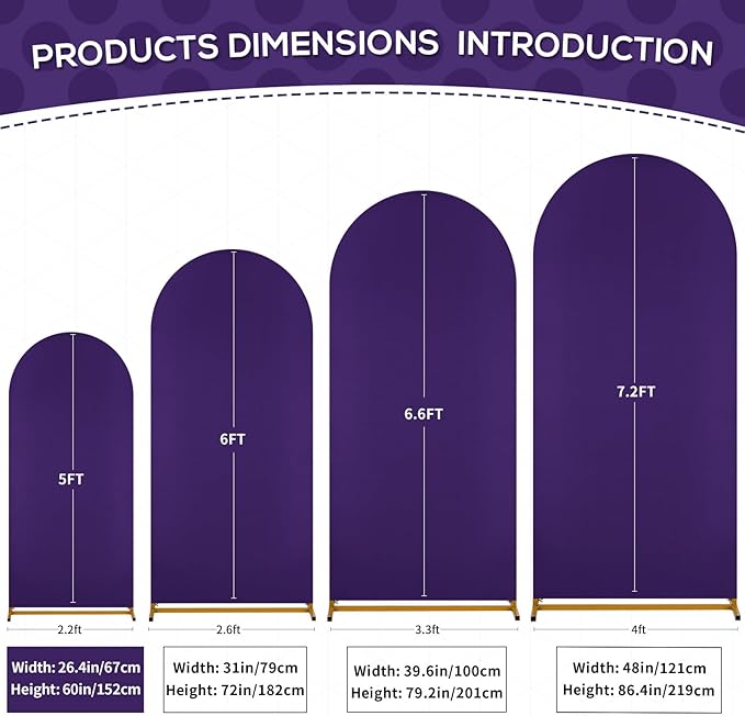SoarDream Arch Backdrop Cover Purple Spandex Fitted 5FT Wedding Arch Covers Balloon Round Top Chiara Arch Backdrop Fabric for Bridal Shower Wedding Birthday Party Stage Decoations