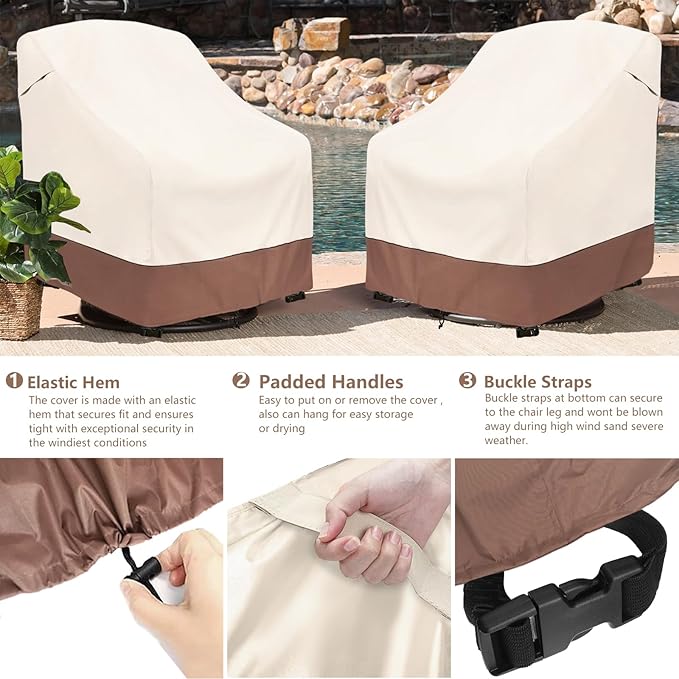 Outdoor Swivel Chair Cover 2 Pack,Outdoor Furniture Patio Chair Covers Waterproof Clearance,(33"W x 35"D x 38.5"H) Outdoor Lawn Patio Furniture Covers,Beige & Brown