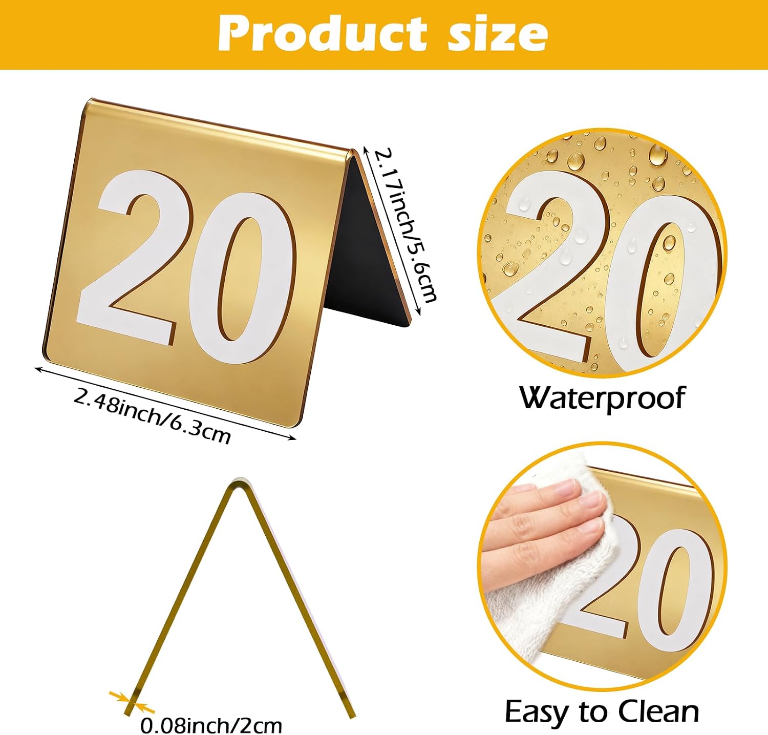 Gold Table Numbers 1-50 Acrylic Tent Style Table Number Card Signs Perfect for Restaurant Wedding Reception Party Events