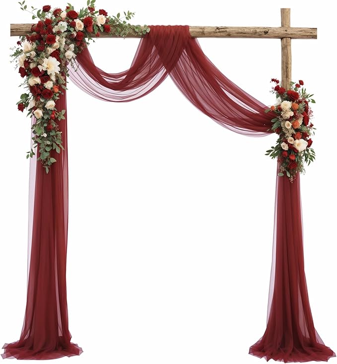 1 Panels Wedding Arch Draping Fabric Burgundy Sheer Backdrop Curtain Arch Drape for Wedding Ceremony Reception,Bridal Shower Party Decorations 28" X 19ft
