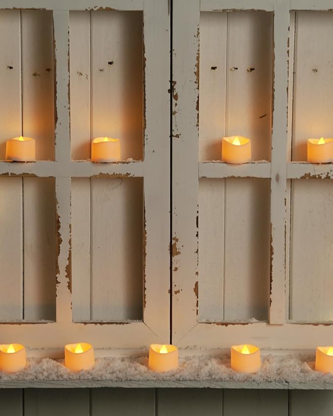Homemory 48-Pack Novelty Flickering Flameless Tea Lights Candles, 200+Hours Battery-Operated LED Fake Candles for Wedding Table Centerpieces,Proposal,Anniversary, White Base, Ø1.5''xH1.3‘’