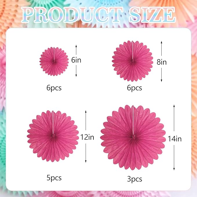 20 Pcs Fuchsia Hanging Paper Fan, Round Paper Fans Decorations Set for Weddings, Birthdays, Engagement, Bridal Shower, Baby Shower Event, Graduation, Party Supplies Decor
