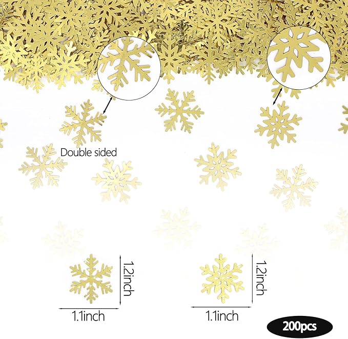 200PC Gold Foil Paper Snowflakes Confetti Christmas Party Table Decorations Snowflake For DIY Crafts For Winter Holiday Wedding Birthday Baby Shower Party Supplies