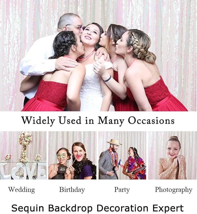 ShinyBeauty Iridescent White Sequin Backdrop 20X10FT Glitter Fabric Backdrop Photograph Backdrops Sequins White Curtain Shimmer Wall Studio Background