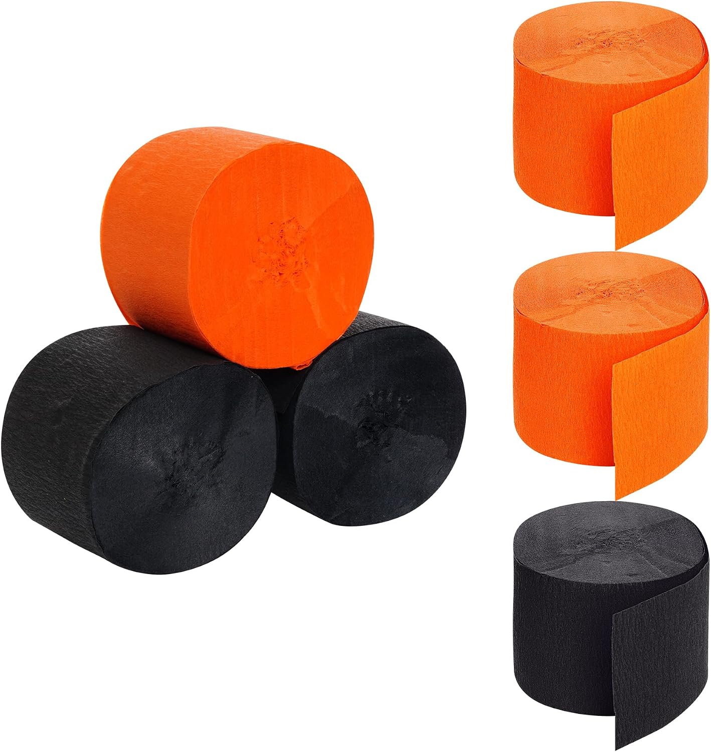 jiebor Halloween Streamers Crepe Paper Orange and Black Streamers 492 Ft 6 Rolls for Halloween Party Wedding Birthday Office Door Wall Decorations Flower Making