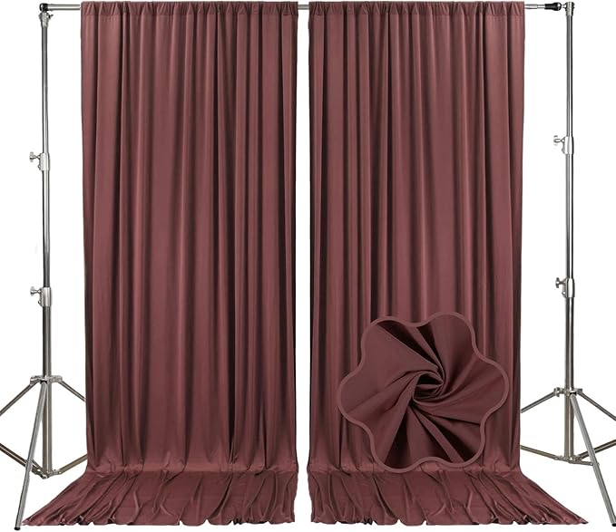 10ft x 10ft Red Brown Backdrop Curtains for Parties, Fabric Satin Background Curtain with Rod Pockets for Weddings, Birthday, Baby Shower, Photography, Graduation Party Backdrop Drapes, 2 Panels