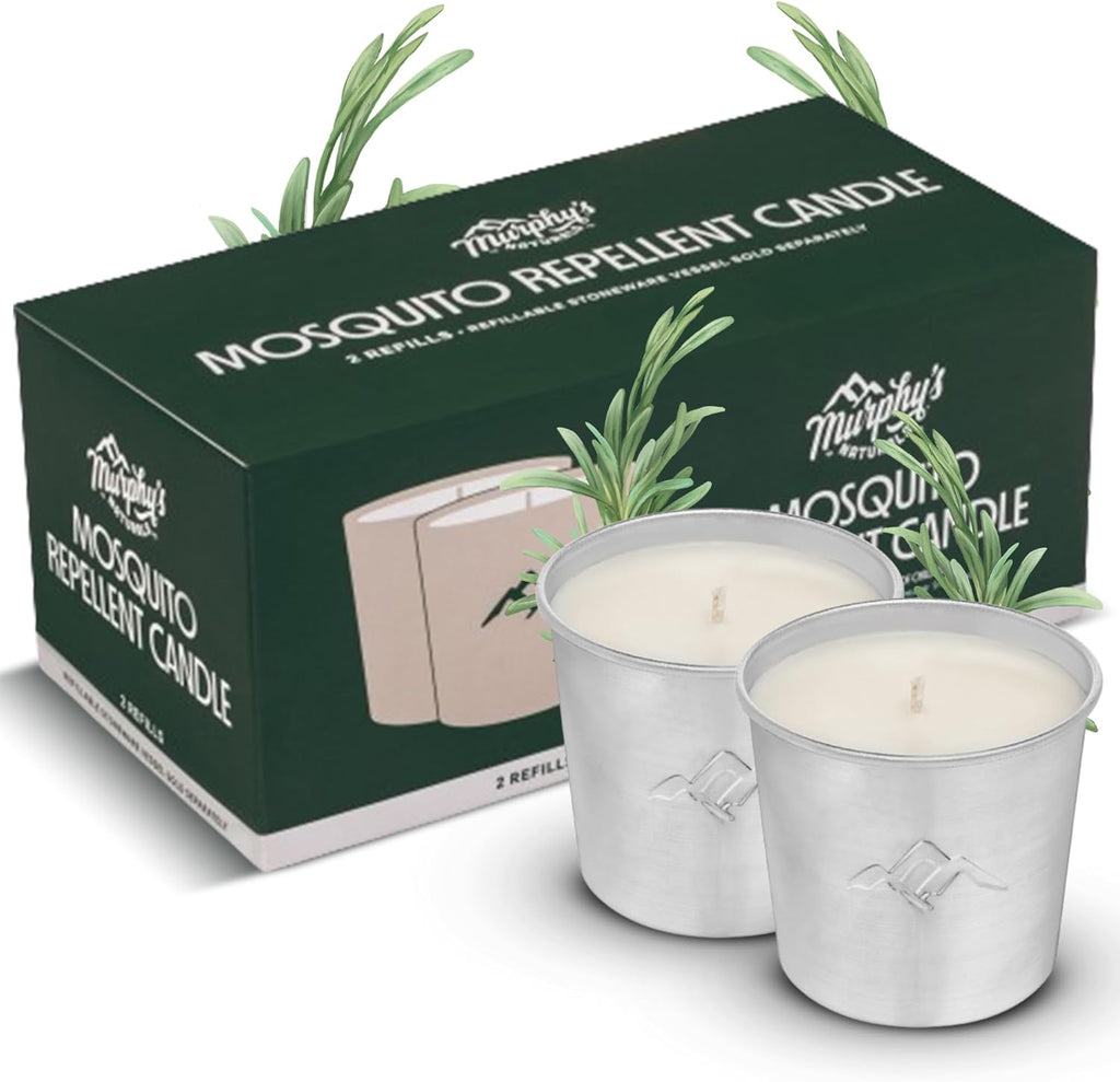 Murphy's Naturals Mosquito Repellent Candle Refills, 9 oz (Pack of 2) | Soy & beeswax blend with rosemary, peppermint, citronella & lemongrass essential oils; 30-hour burn time
