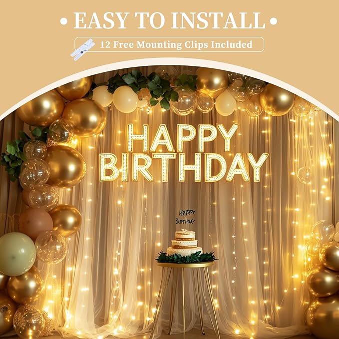 10x10ft Champagne Tulle Backdrop Curtain with String Lights, Wrinkle-Free Sheer Wedding Backdrop for Birthday Parties, Baby Shower, Bridal Shower, Photo Shoots and Home Decorations, Champagne