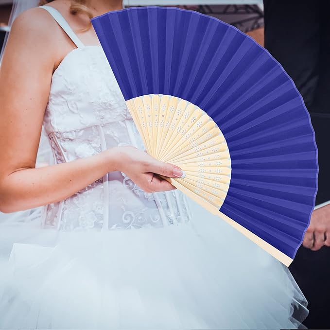Aneco 18 Pieces Handheld Fans Cloth Hand Fans Bamboo Folding Fans for Wedding Decoration, Church Wedding Gifts, Party Favors, DIY Decoration (Royal Blue)