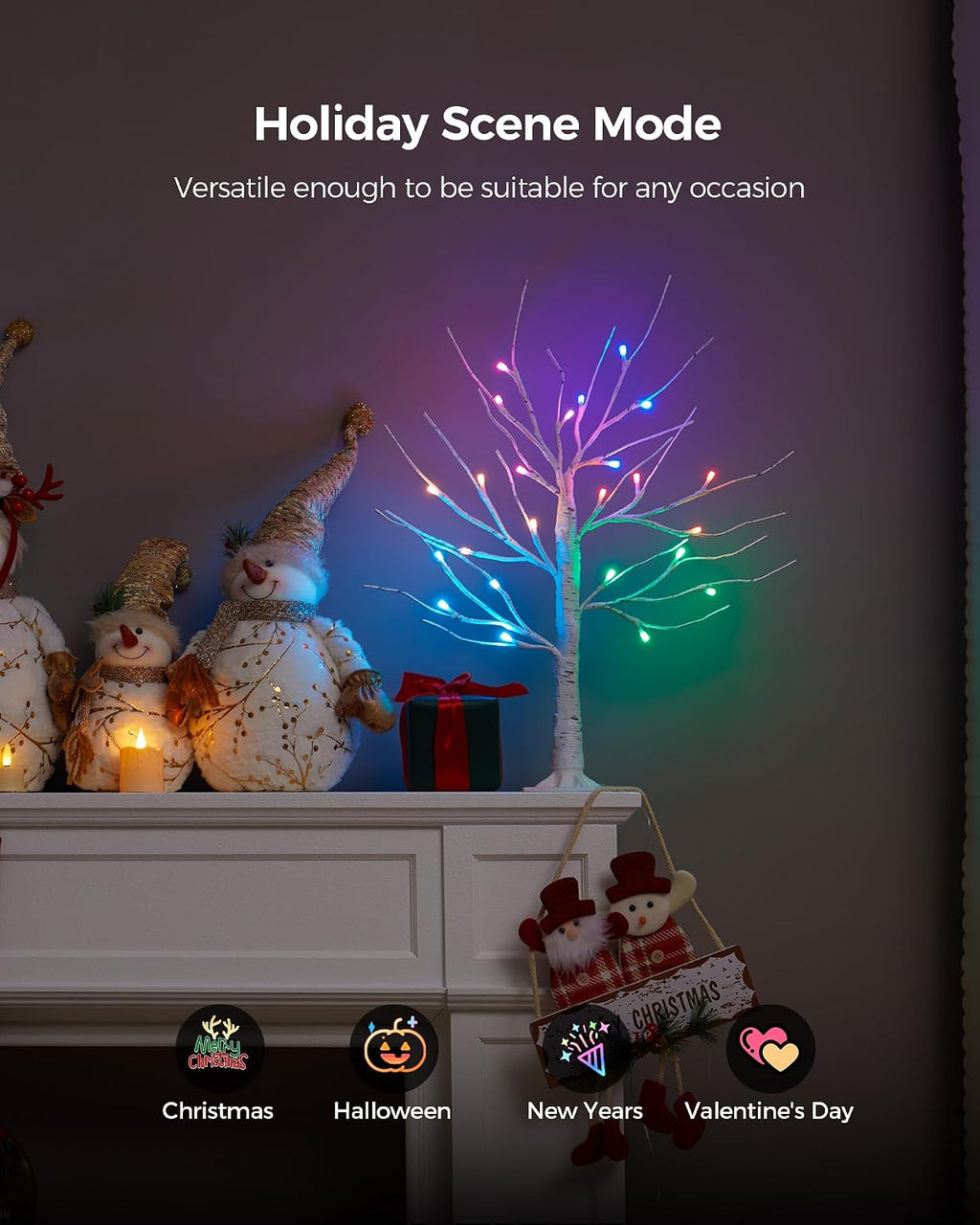 ariceleo 2ft lighted birch tree with rgb led, side view