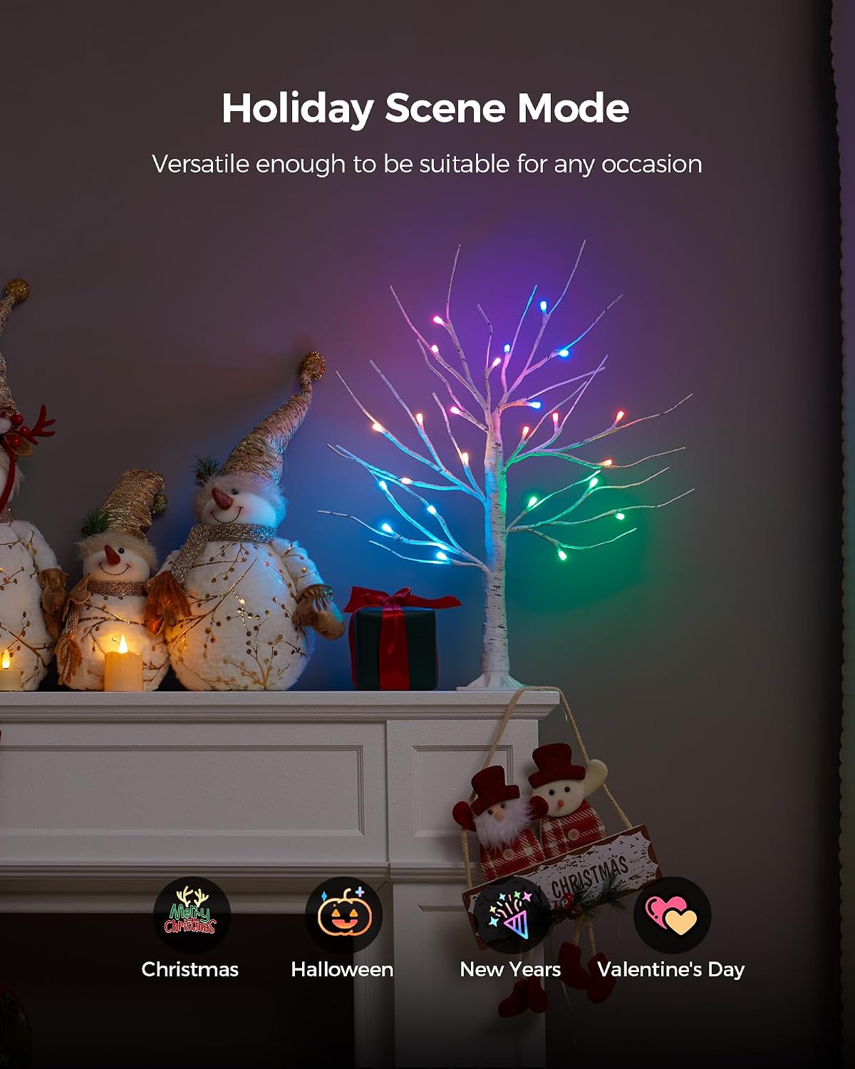 ariceleo 2ft lighted birch tree with rgb led, side view