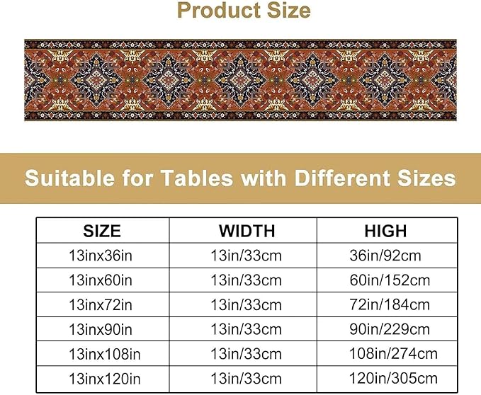 Vintage Boho Orange Table Runner, Country Rustic Farmhouse Magical Abstract Print Pattern for Home Kitchen Table Decor Dining Coffee Room Garden Party Decor 13x72in
