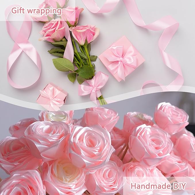NESCCI 60 Yards Ribbon,1-1/2 Inch Pink Satin Ribbon,Single Face Satin Ribbons, Perfect for Gift Wrapping,Wedding Decoration,Handmade Bows, Wrapping Bouquet and More