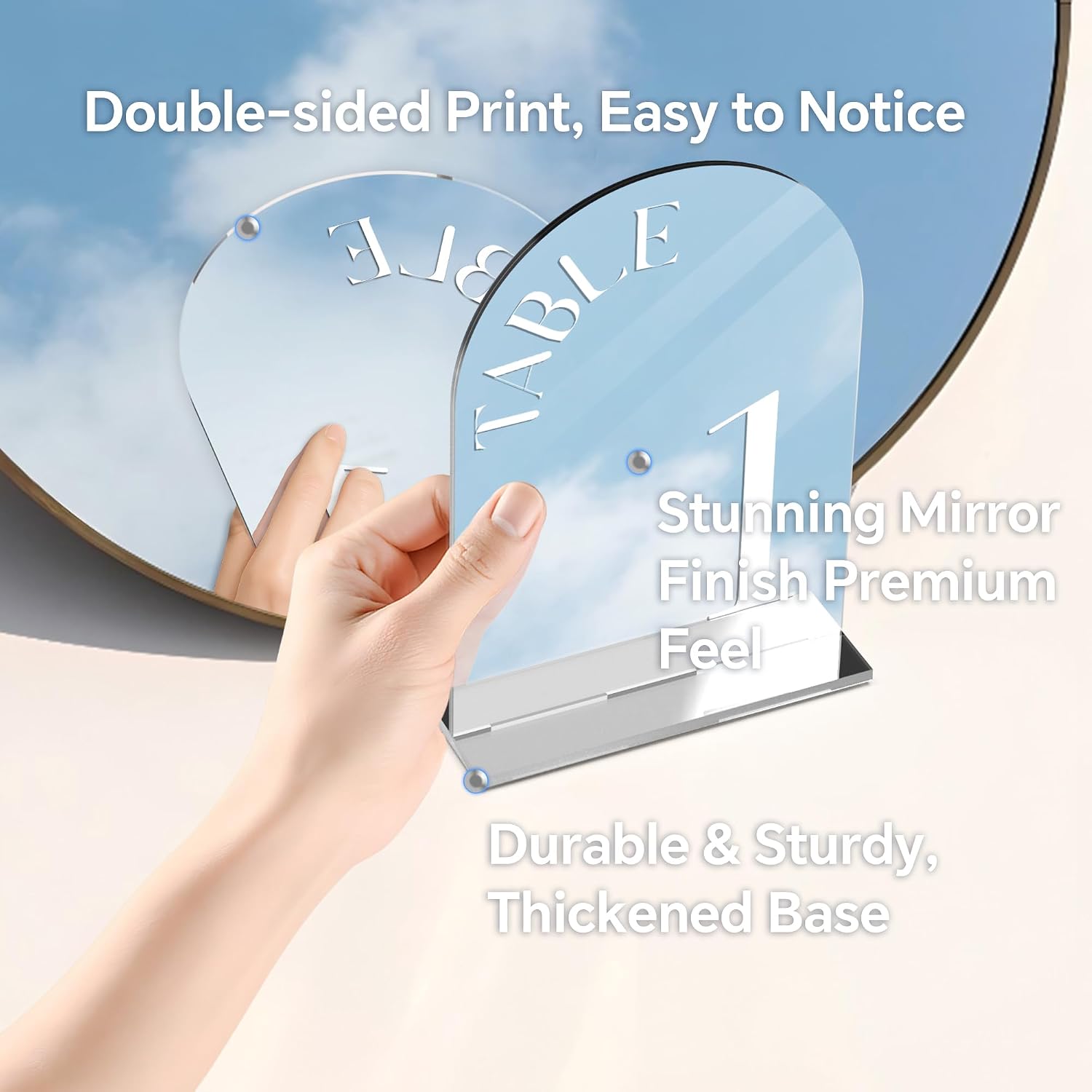 Mirror Arched Wedding Table Numbers 1-15 with Stands, 5"x7" Double-sided Letter, Acrylic Wedding Signs Centerpiece Decoration for Wedding Reception Party (Silver, Table Numbers 1-15)