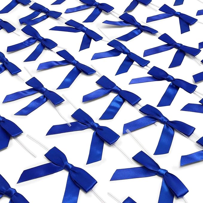 Bright Creations Gift Bows with Twist Ties 100Ct - 3-Inch Satin Bows & 5.7-Inch Polyester Ties, Dark Blue - Gift Wrap Ribbon for Party Favor & Treat Bags