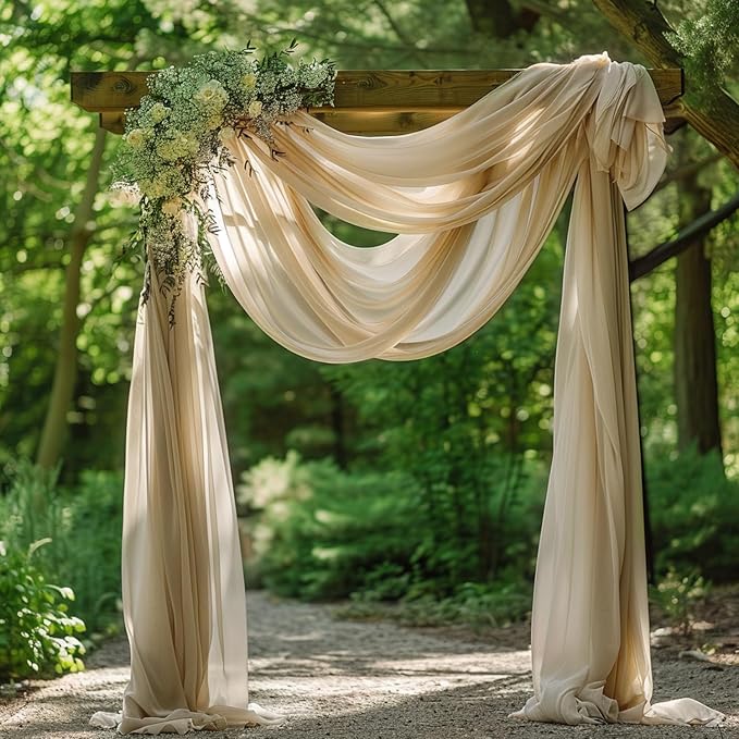 Wokceer Wedding Arch Draping Fabric 2 Panels 28.7" x 20FT Champagne Drapes Sheer Fabric Backdrop Arch Draping Fabric for Wedding Ceremony Birthday Party Bridal Shower Decoration