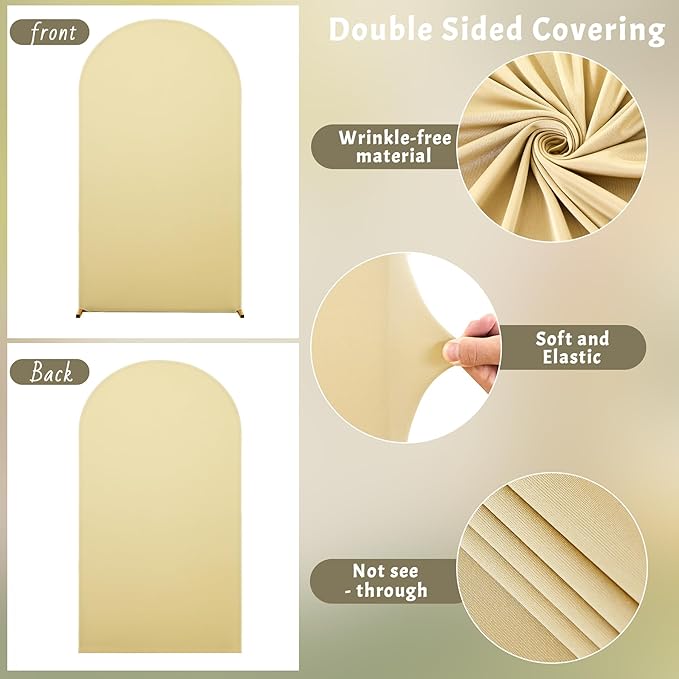 6FT Beige Arch Backdrop Cover - Polyester Fitted Wedding Arch Stand Covers Round Top Chiara Arch Backdrop Cover for Birthday Party Banquet Photo Background Decoration