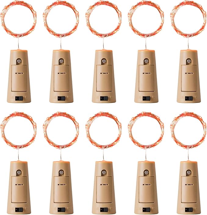 Aluan Orange Halloween Lights Wine Bottle Lights with Cork 10 Pack 20 LED Fall Table Decor for Home, Christmas Mini Fairy Lights Battery Operated Cork Lamp for Liquor Bottles Party Wedding Decoration