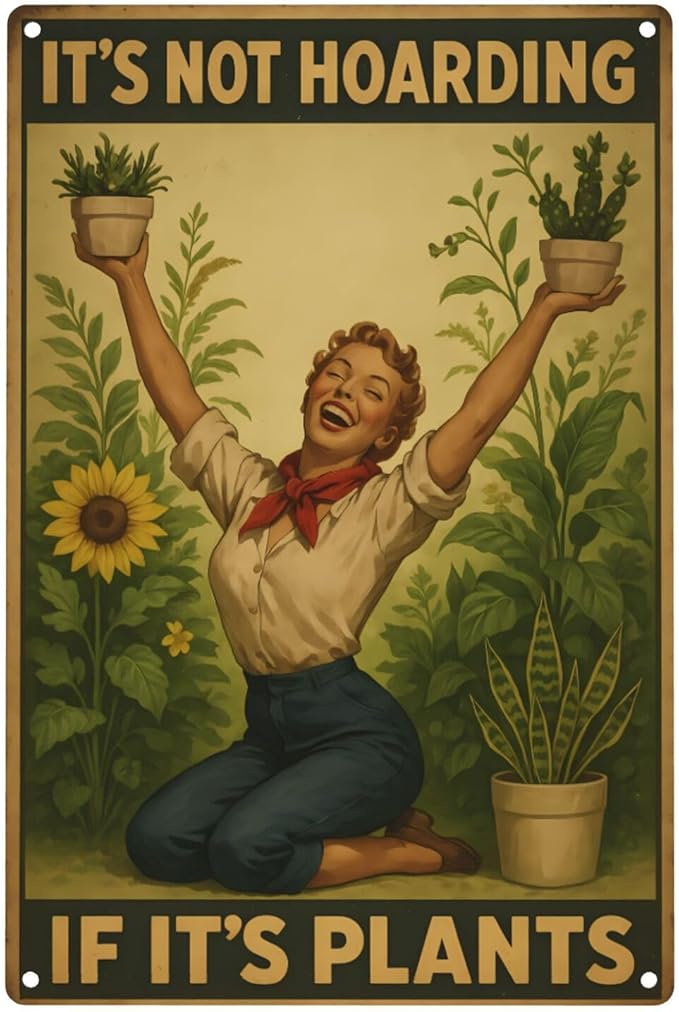 Vintage Metal Garden Sign - "It's Not Hoarding If It's Plants" - Funny Gardening Gift for Plant Lovers, Indoor Outdoor Decor for Home, Greenhouse, Yar