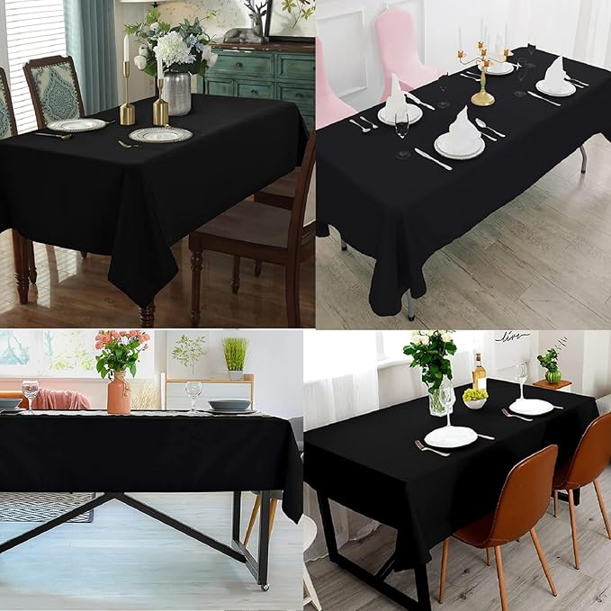 6 Pack Black Table Cloth Rectangle Table 60 x 84 Inch Tablecloths for 6 Foot Rectangle Tables. Stain and Winkle Resistant Polyester Washable TableCloths for Parties Wedding Dining