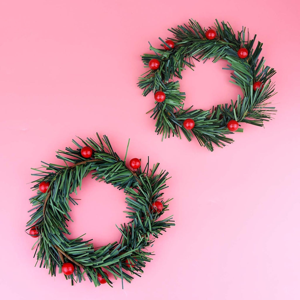 Lystaii 10pcs Christmas Candle Rings Red Artificial Berry Candle Rings with Grass Mini Christmas Wreath for Pillar Candle Christmas Holiday Table Decorations Rustic Wedding Table Centerpiece (Medium)