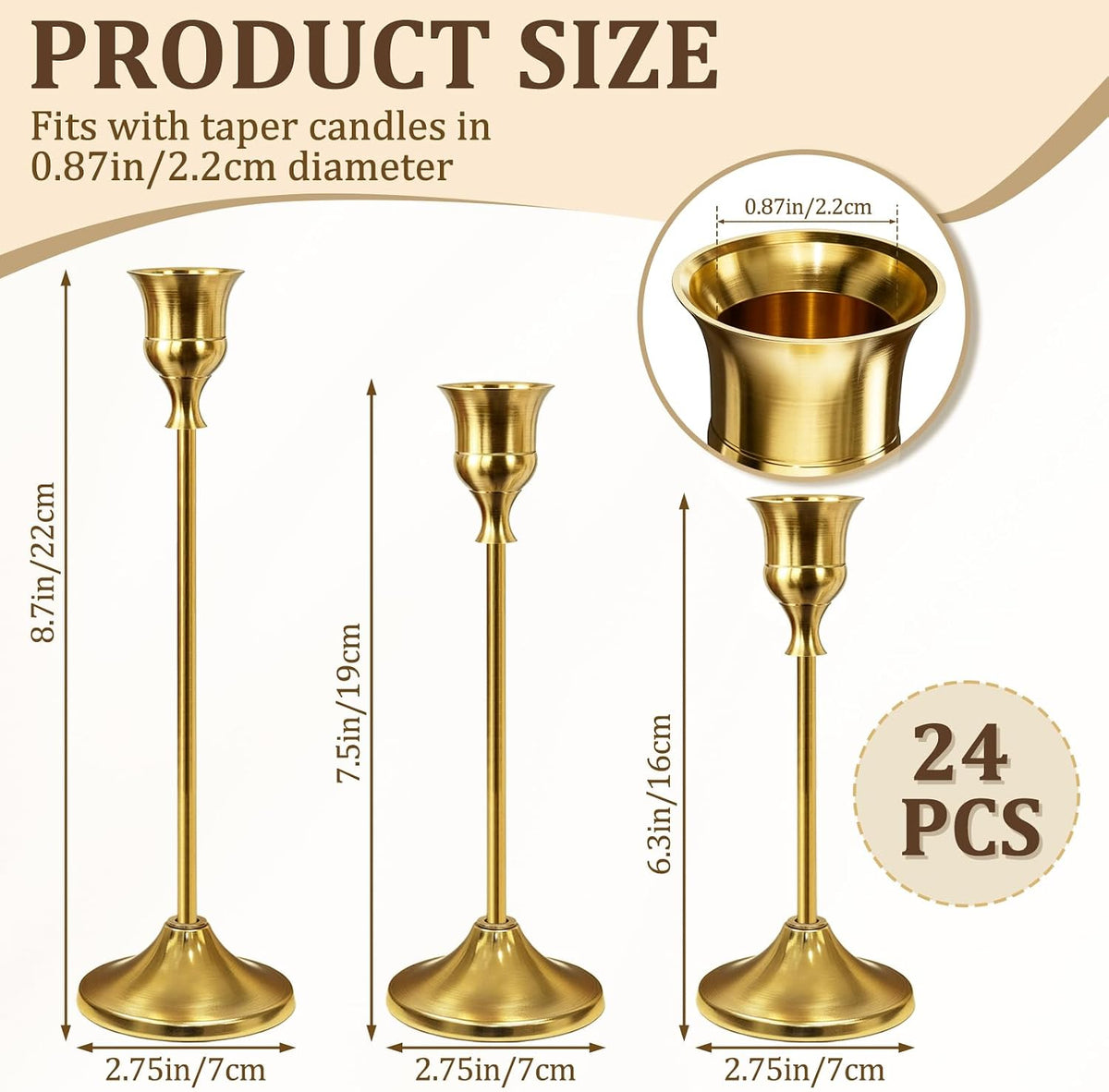 24Pcs Gold Taper Candle Holders, Vintage Centerpieces Candlestick Holder