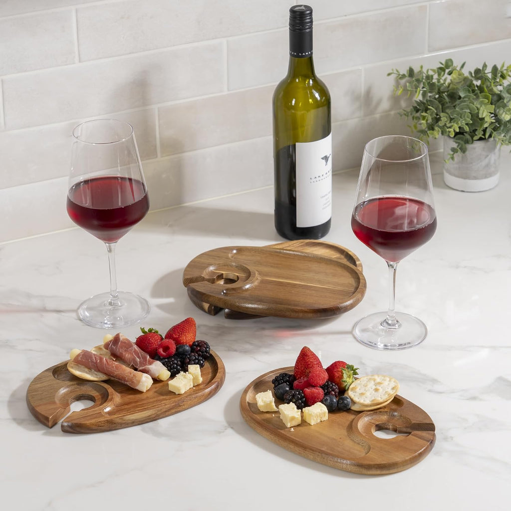 wine glass holder plates – acacia wooden appetizer on a desk or shelf
