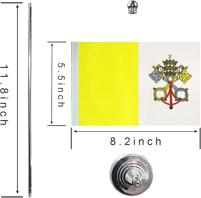 GentleGirl.USA Vatican Table Flag, Stick Small Mini Vatican Flag Office Table Flag on Stand with Stand Base, International Festival Decoration,Vatican Theme Party Decoration,Home Desk Decoration