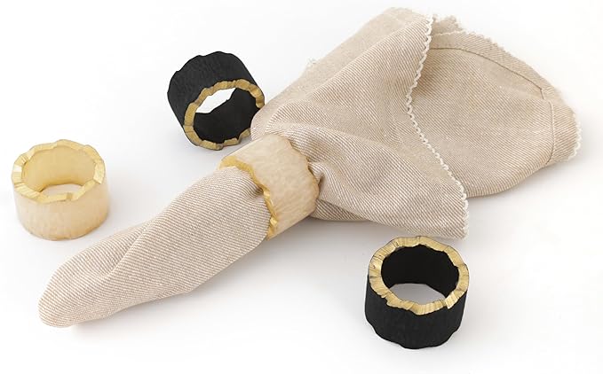 12 Pcs Rustic Epoxy Resin Napkin Rings - Napkin Holders for Parties, Dining, Family Gatherings, Weddings, Holidays, Décor, Gifting - Durable Tabletop Decor (Ivory Black) - CLEENTABLE