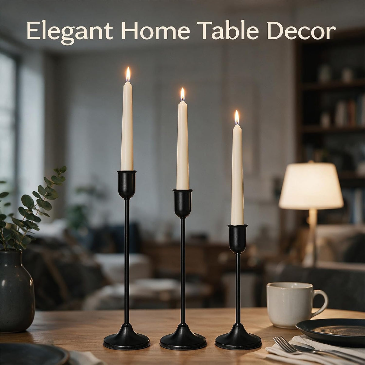Metal Taper Candle Holders, Weighted Base Candlestick Stand Set(12, Black)
