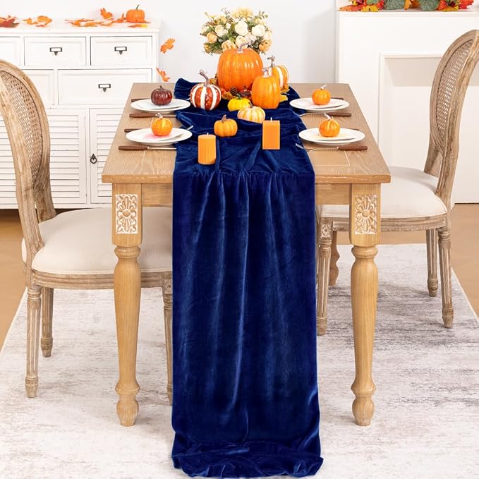 Royal Blue Velvet Table Runner 3 Pack Fall Thanksgiving Table Runners 20 x 120 Inch Luxurious Elegant Velvet Fabric Friendsgiving Table Decor for Christmas Dinner Wedding Bridal Baby Shower