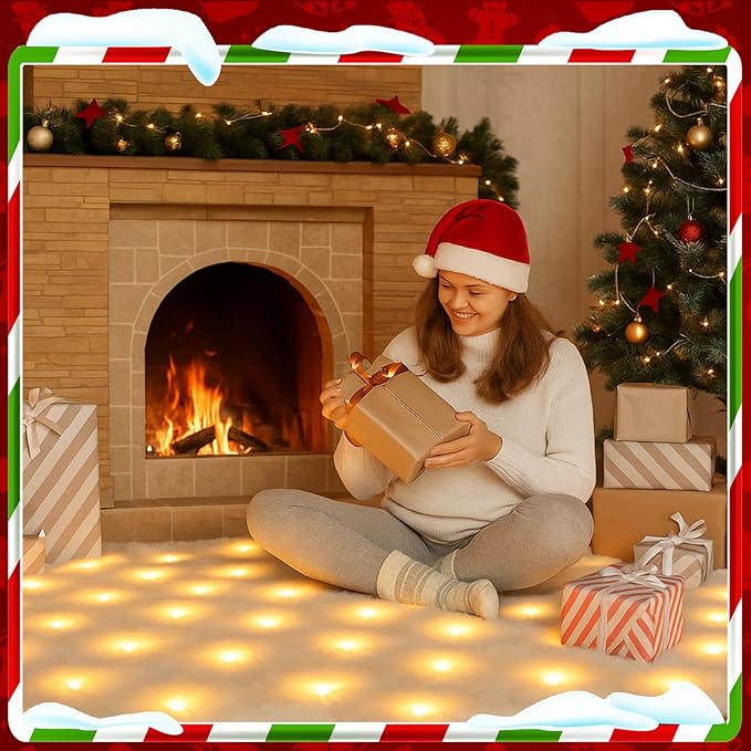 VIHOSE Christmas Snow Blanket with LED Lights String Pre Lit Artificial Fake Snow Blanket Roll Lighted Table Runner for Christmas Tree Village Display Winter Holiday Decor(Warm Light,94'' X 24'')