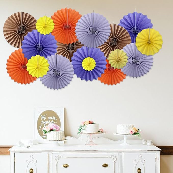 Purple Party Decorations,Purple Bridal Shower Decorations,Halloween Decor Events Accessories,Retirement Decorations Paper Fans Bulk 12in,Anniversary Decorations for Party 30 Color DIY Set(Purple)