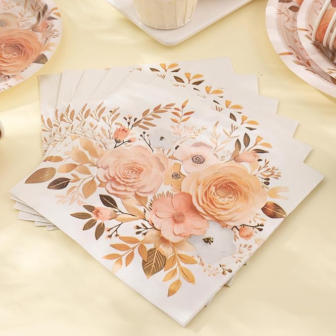 175PCS Floral Plates and Napkins Sets, Floral Party Supplies Plates, Cups, Spoons, Fork, Napkins - For Women Birthday Party Decorations