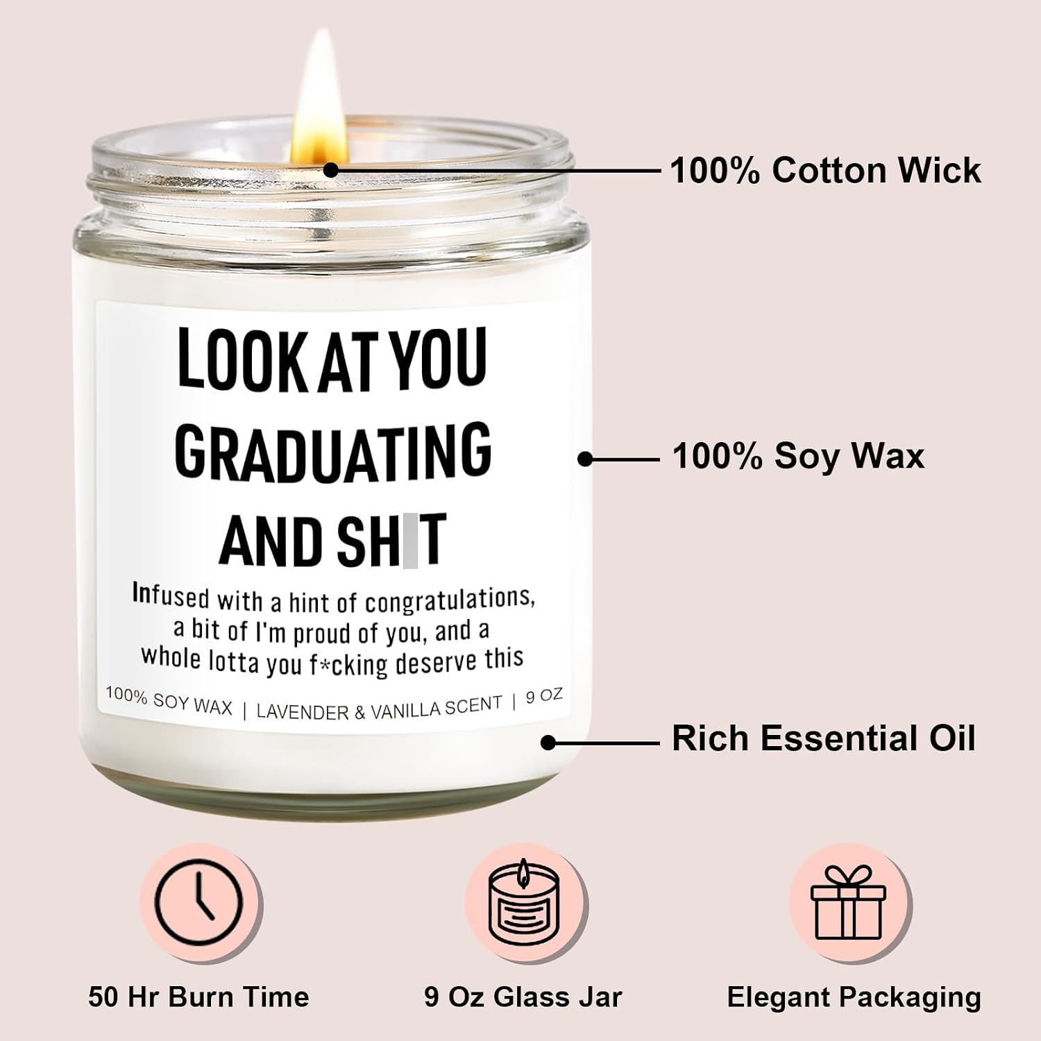 Younift Funny Grad Candle, 2026 Graduation Gifts for Her, Him - College, High School, Masters Degree, Phd, Law School, Nursing & Nurse Graduation Gifts for Women, Men - 9 oz