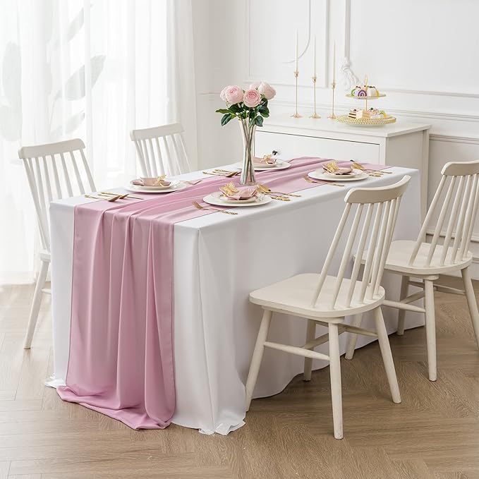 12Pack 9ft Chiffon Table Runner 14x108 Inch Sheer Romantic Table Runner for Wedding Birthday Party Bridal Shower Outdoor Decoration-Dusty Pink