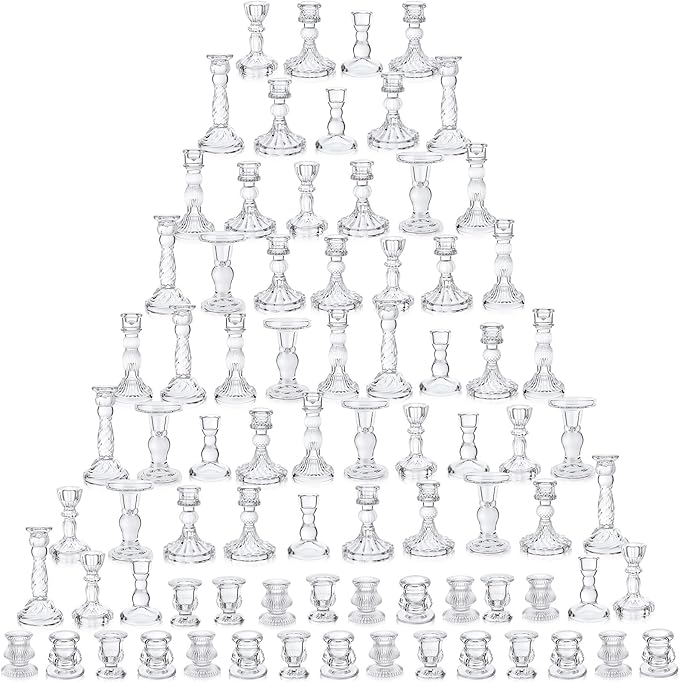 Mumufy 80 Pcs Glass Crystal Taper Candle Holders Clear Glass Candlestick Holder Fit 0.8 Inch Candles Crystal Decorative Candle Stand Centerpiece Table Wedding Dining Party (Classic,Clear)