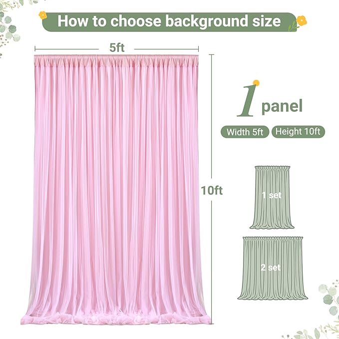 Baby Pink Tulle Backdrop Curtain for Parties Wedding,5ft x 10ft Wrinkle Free Curtain Backdrop,2 Layer Drapes for Backdrop,Polyester Back Drop for Bridal Shower Birthday Baby Shower Photography
