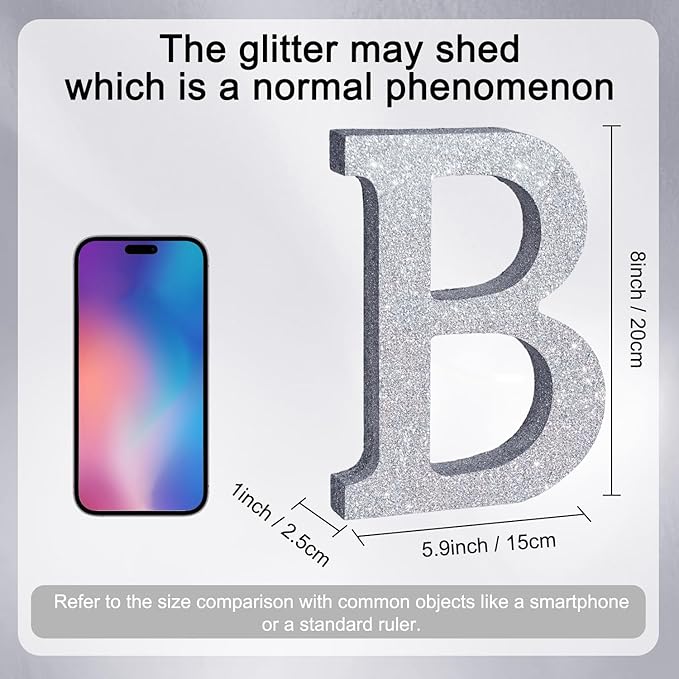 TONIFUL 8 Inch Silver Glitter Letter B Table Centerpiece A-Z Silver Birthday Party Decorations,Silver Alphabet B for Birthday,Chrismas,Graduation,Bridal Shower,Wedding,Anniversary Party Supplies