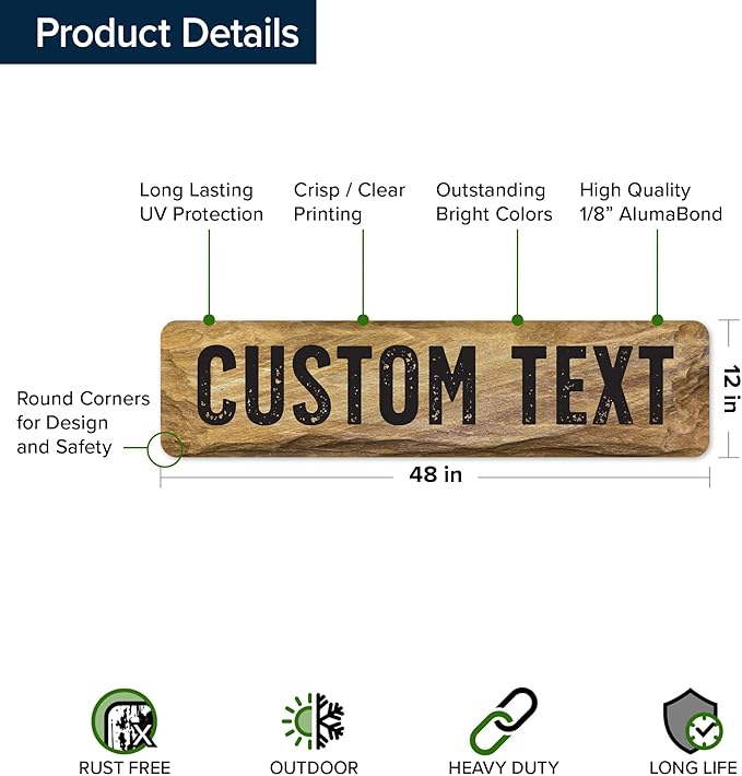 Custom Sign, Custom Street Sign, 11 Font Colors, 13 Font Styles, 4 Hole Options, 22 Sizes, 12x48 Inches, Rust Free DiBound, Fade Resistant, Made in USA by My Sign Center (Stone)