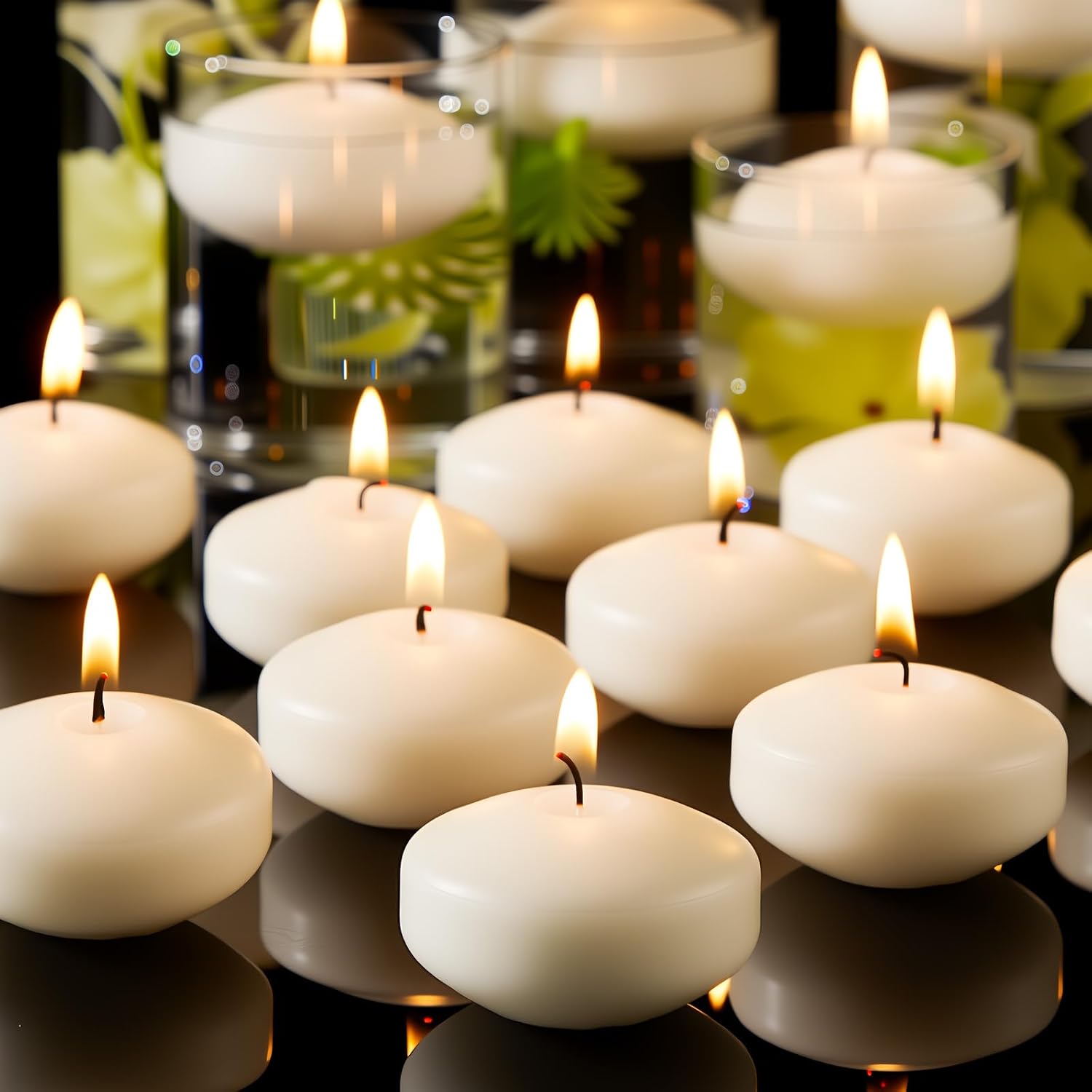Crenovo Floating Candles Dripless, 10-Hour Clean Burn, 3 Inch Unscented Candles for Wedding, Party, Centerpieces, 24 Pack Ivory Water Candles Romantic Decoration for Valentine's Day