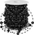 JULBEAR 131Ft Artificial Pearl Beads Garland Decoration, 1Rolls Black Pearl Strands Chain Bead Garland for Gothic Wedding Decor Bouquet Crafts Flower DIY Supplies Christmas Tree Ornaments